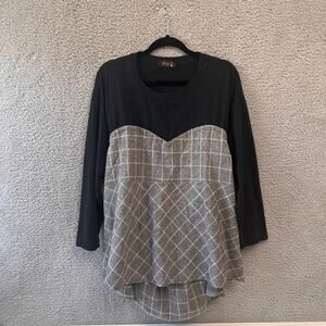 XL (16/18) Blouse Womens Top Black Gray Plaid Long Sleeve Bow Tie Back Workwear